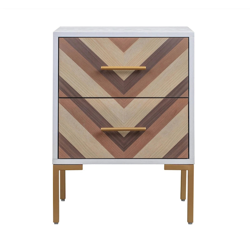Side Table with Chevron Design and Gold Legs