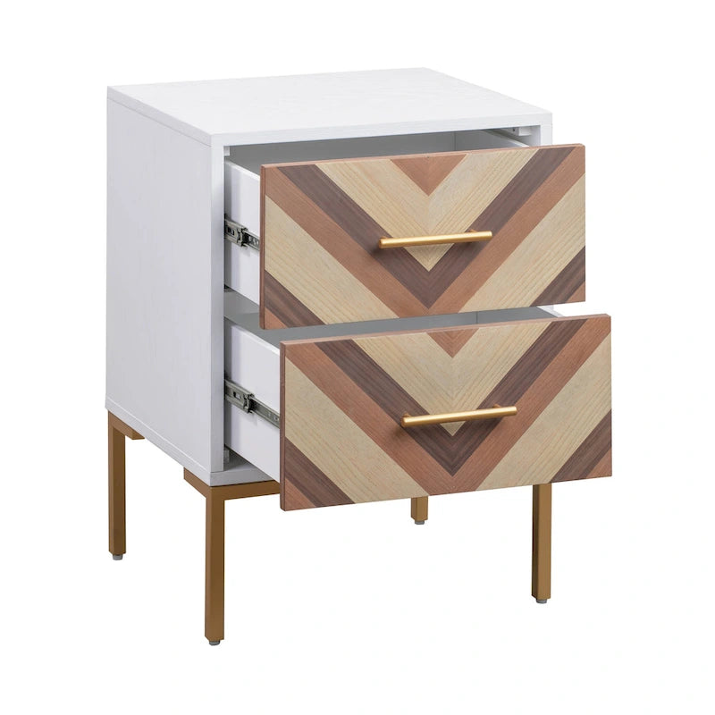 Side Table with Chevron Design and Gold Legs