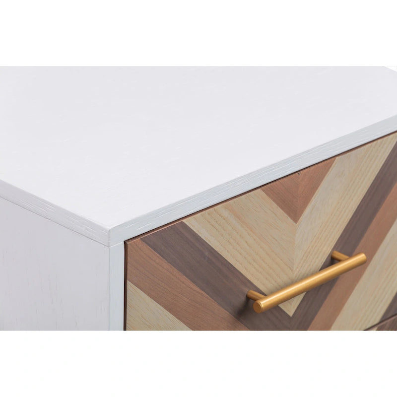 Side Table with Chevron Design and Gold Legs