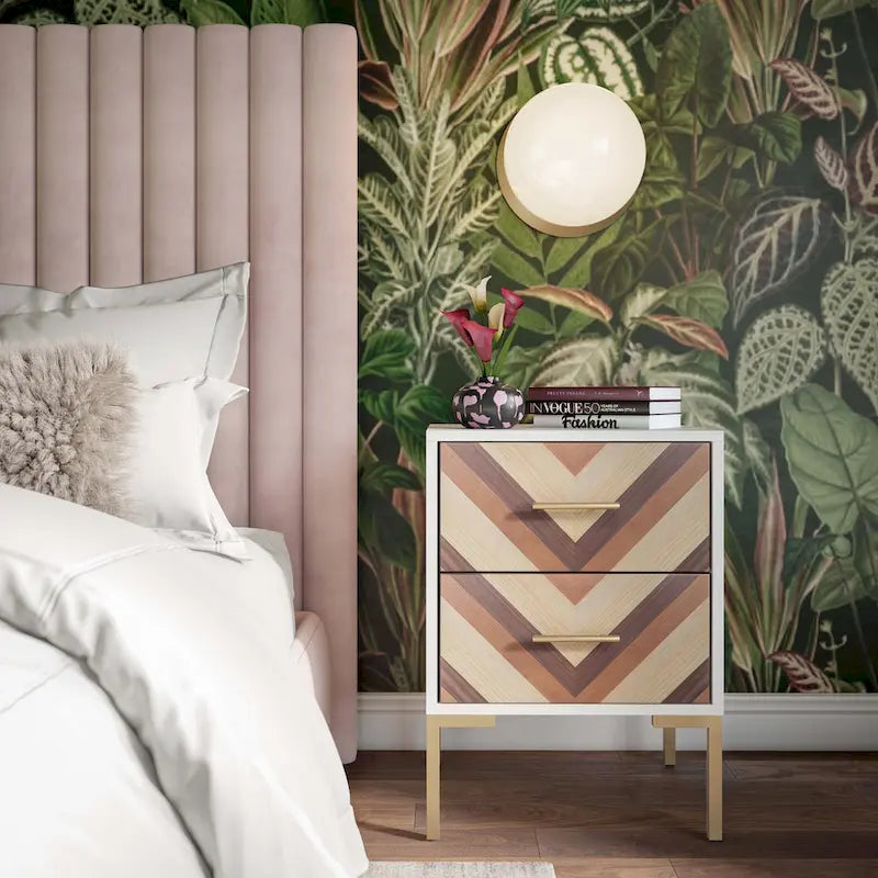Side Table with Chevron Design and Gold Legs