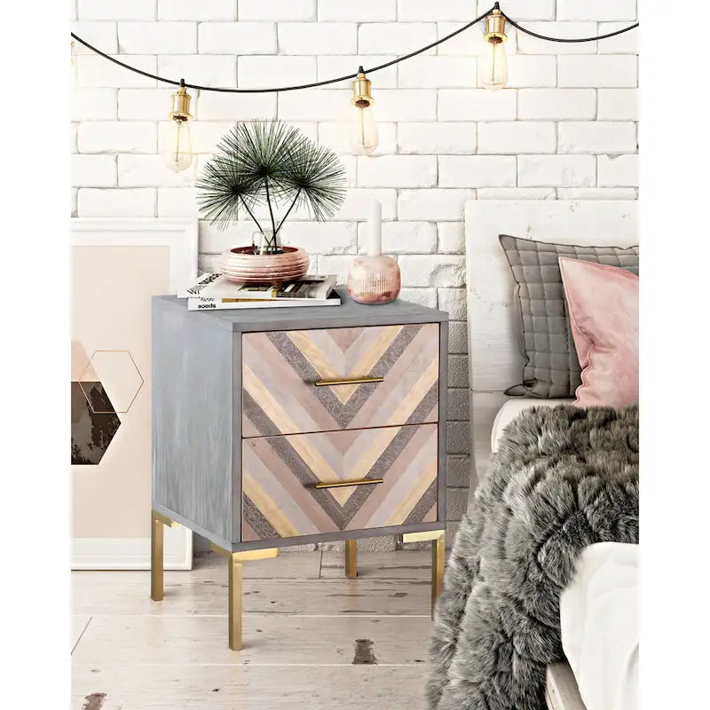 Side Table with Chevron Design and Gold Legs