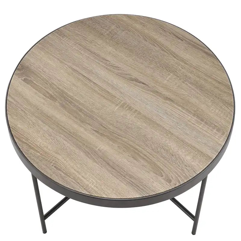 Runder Couchtisch aus verwitterter grauer Eiche und schwarzem Holz