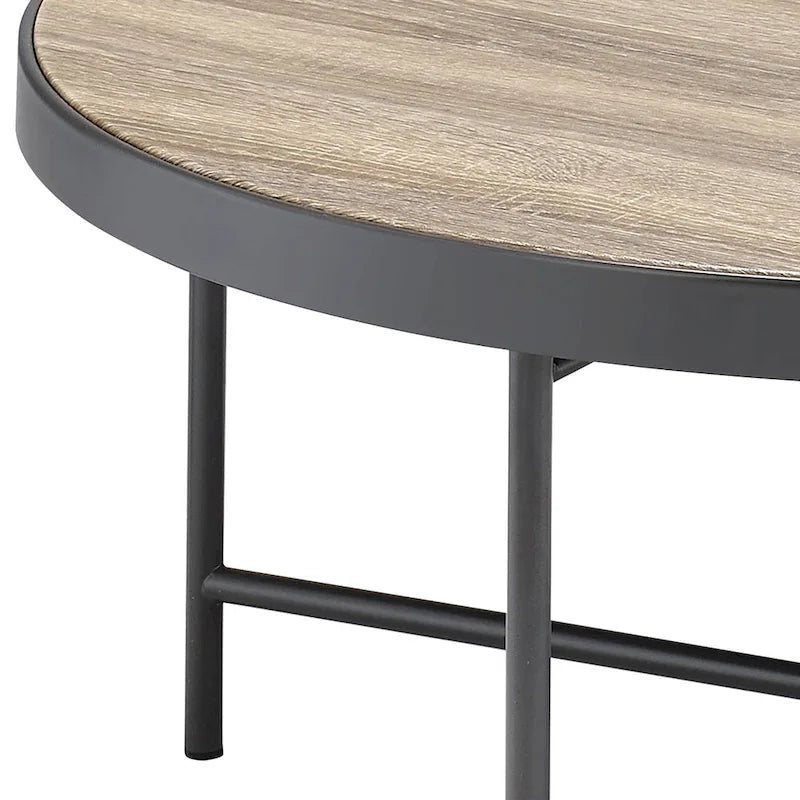 Runder Couchtisch aus verwitterter grauer Eiche und schwarzem Holz
