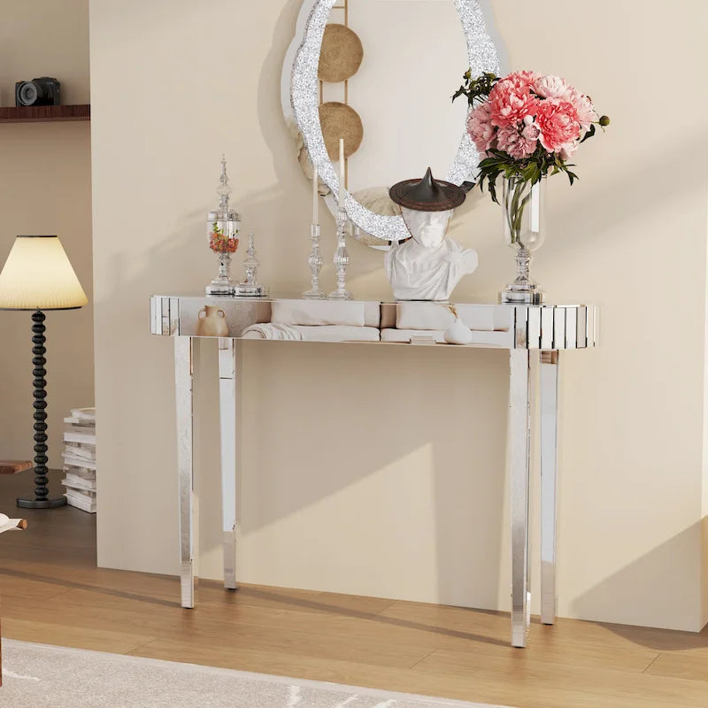 Mirrored Console Table, Silver Entryway Table - 47.2x12.6x31.5 inch