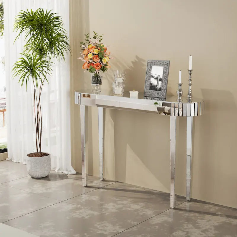 Tavolo consolle a specchio, tavolo d’ingresso argentato - 47.2x12.6x31.5 pollici