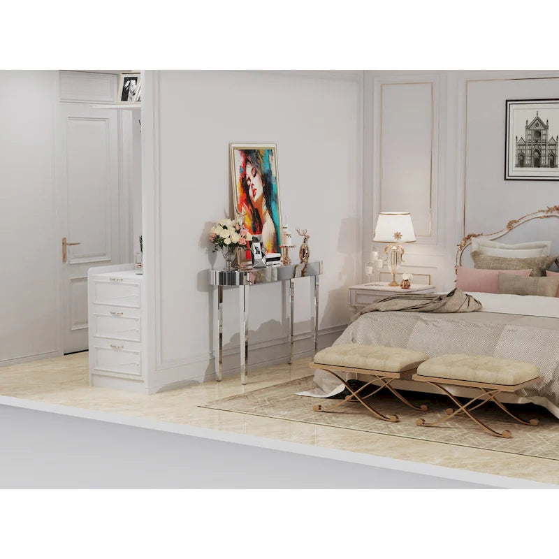 Tavolo consolle a specchio, tavolo d’ingresso argentato - 47.2x12.6x31.5 pollici
