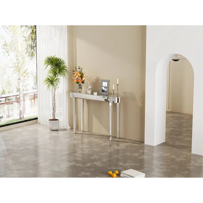 Tavolo consolle a specchio, tavolo d’ingresso argentato - 47.2x12.6x31.5 pollici