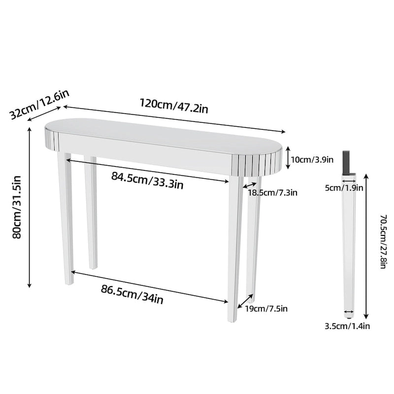Tavolo consolle a specchio, tavolo d’ingresso argentato - 47.2x12.6x31.5 pollici