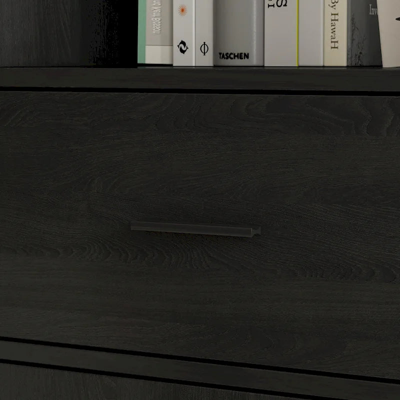 Bücherregal mit 4 Türen, 4 Schubladen und Ablagefächern, Schwarz - 78.7H