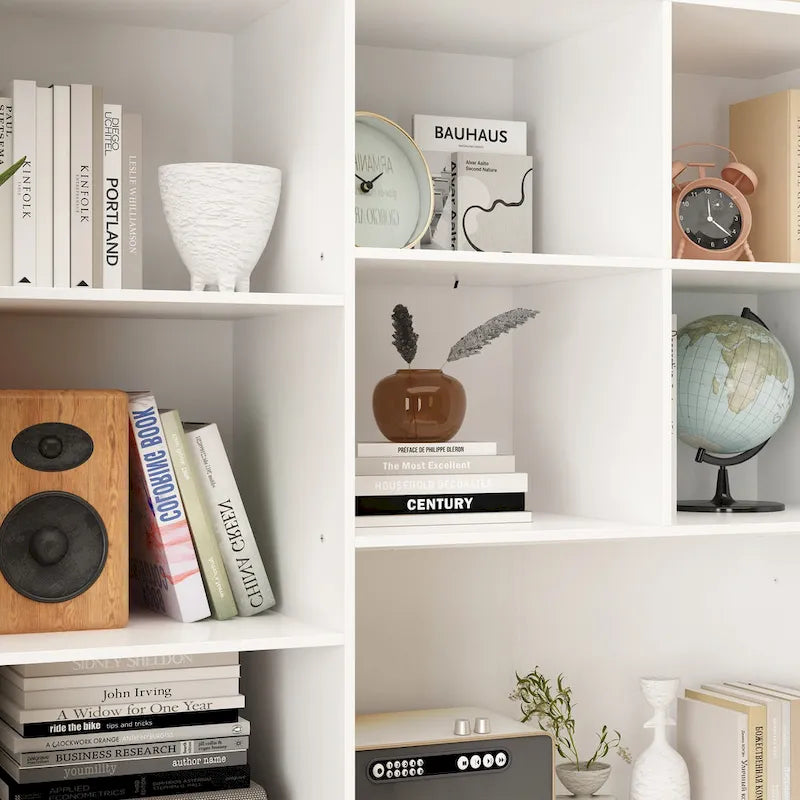 Bücherregal mit 4 Türen, 4 Schubladen und Ablagefächern, Schwarz - 78.7H