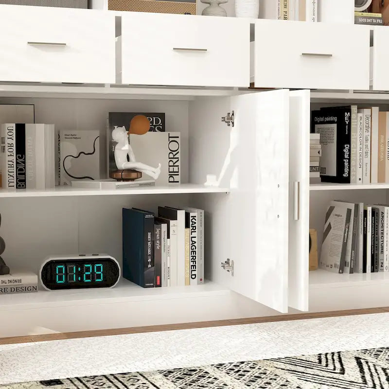 Bücherregal mit 4 Türen, 4 Schubladen und Ablagefächern, Schwarz - 78.7H