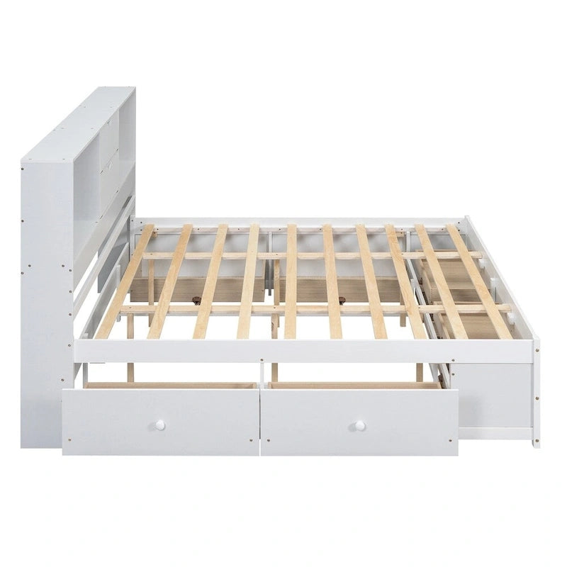 Letto a piattaforma matrimoniale con testiera contenitore e 8 cassetti