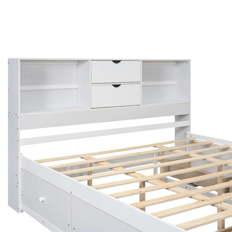 Letto a piattaforma matrimoniale con testiera contenitore e 8 cassetti