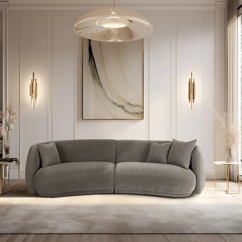 Neutralna, nowoczesna, prostokątna sofa 4-osobowa o zaokrąglonym kształcie - 117 x 49 x 31