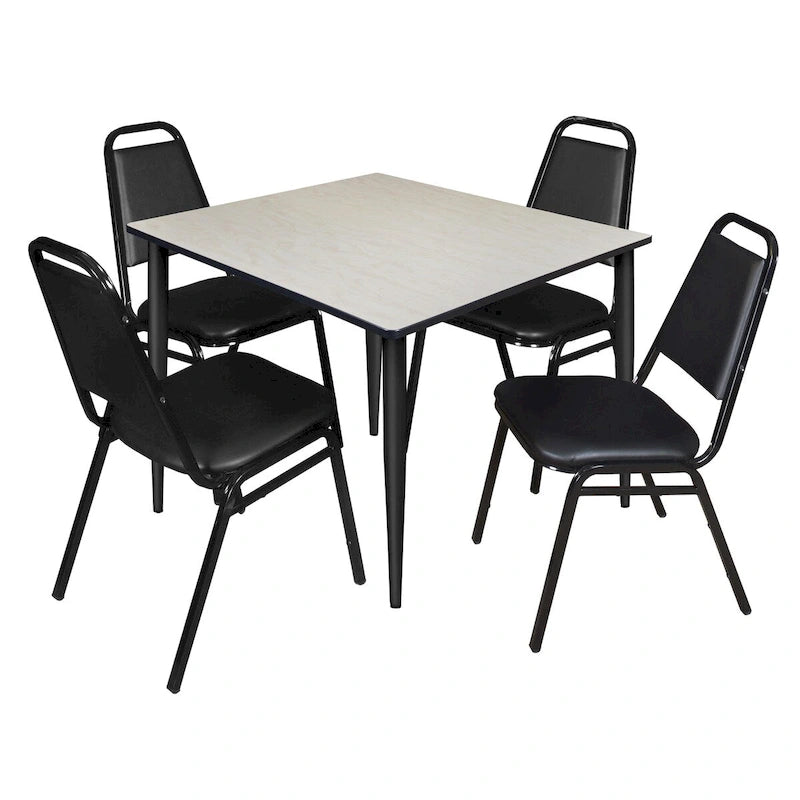 Vierkante kantinetafel van 48 met 4 stapelbare restaurantstoelen - esdoorn/zwart