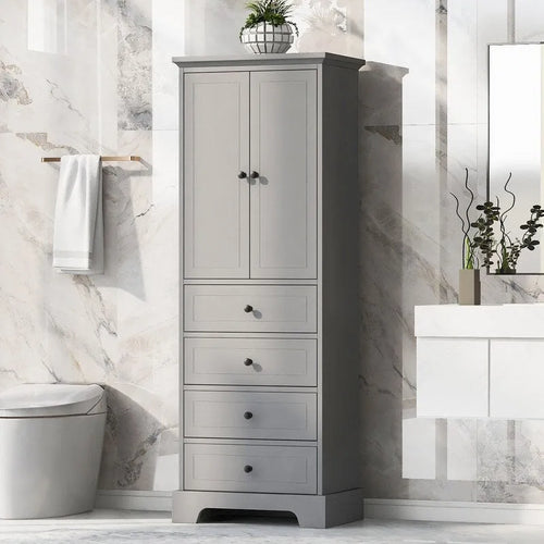 Mobile contenitore da bagno con 2 ante e 4 cassetti, ripiano regolabile